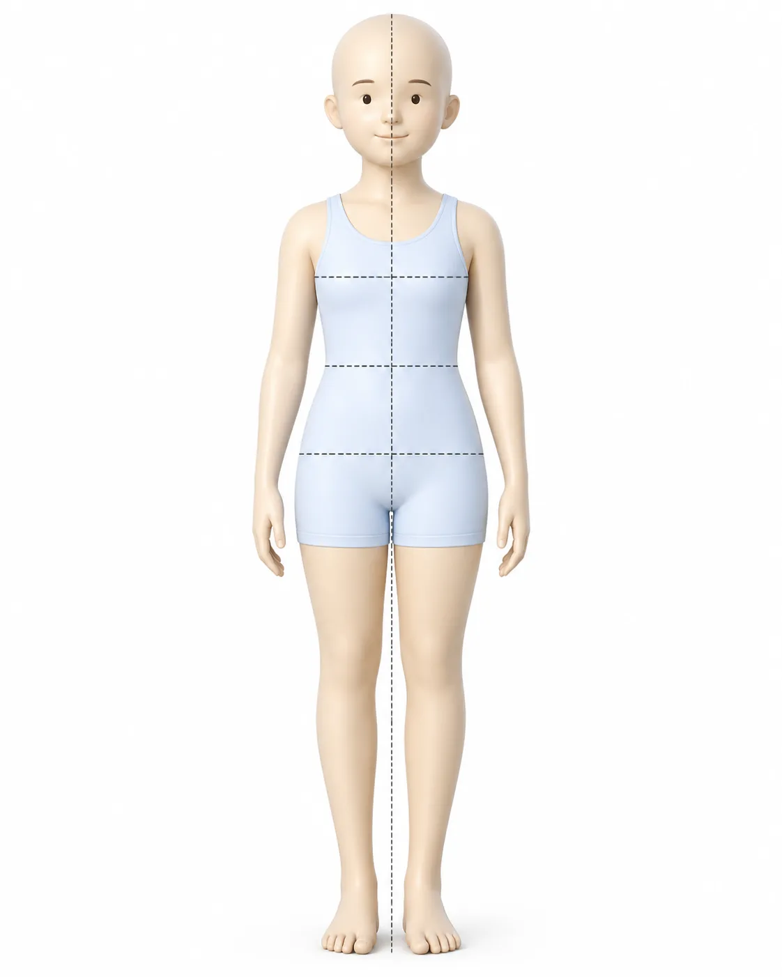 Boneco infantil com pontos clicáveis na vista frontal